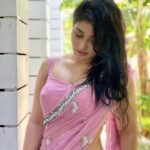 Priyanka Jawalkar Hot Photos Side View In Pink Transparent Saree